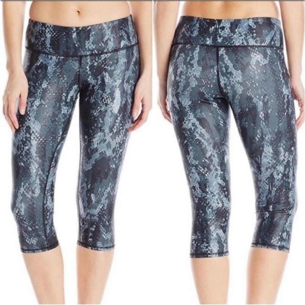 Alo Yoga Snake Print High Rise Capri Leggings Green Gray Cropped Womens Large
